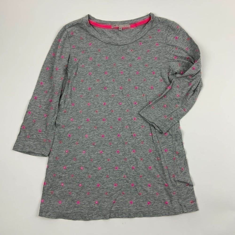 Gap T Shirt Womens XS Round Neck Quarter Sleeve Gray Pink Beading